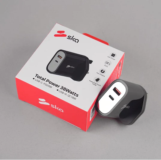 SKA 38W Fast Charger | USB-C 20W Power Delivery & USB-A 18W Quick Charge | High-Safety Fireproof Design