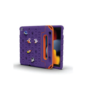 Moxedo Rugged Protective EVA Silicone Kids Case Cover, Shockproof DIY 3D Cartoon Pattern with Pencil Holder Stand and Handle Grip for Apple iPad 2021 (9th Gen) 10.2 inch - Purple