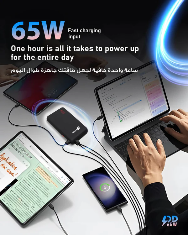 SKA 20000mAh Power Bank, 65W PD Fast Charging Portable Charger with 2 USB-C & 2 USB-A Ports, Compatible with Laptops, MacBook, iPhone 15/14/13, Samsung S23/S22, Tablets, Travel-Friendly, Black