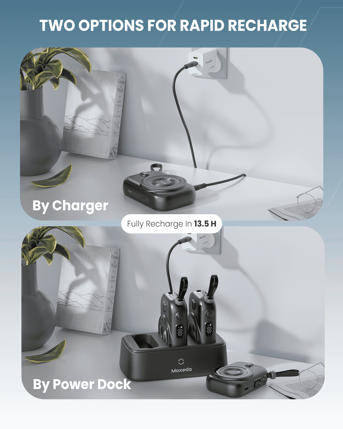 Moxedo Moxedo Combo 3 x 10,000 MaH Power Bank with Charging Dock 15W Power Delivery Wireless Charging with Built-in Type-C Cable
