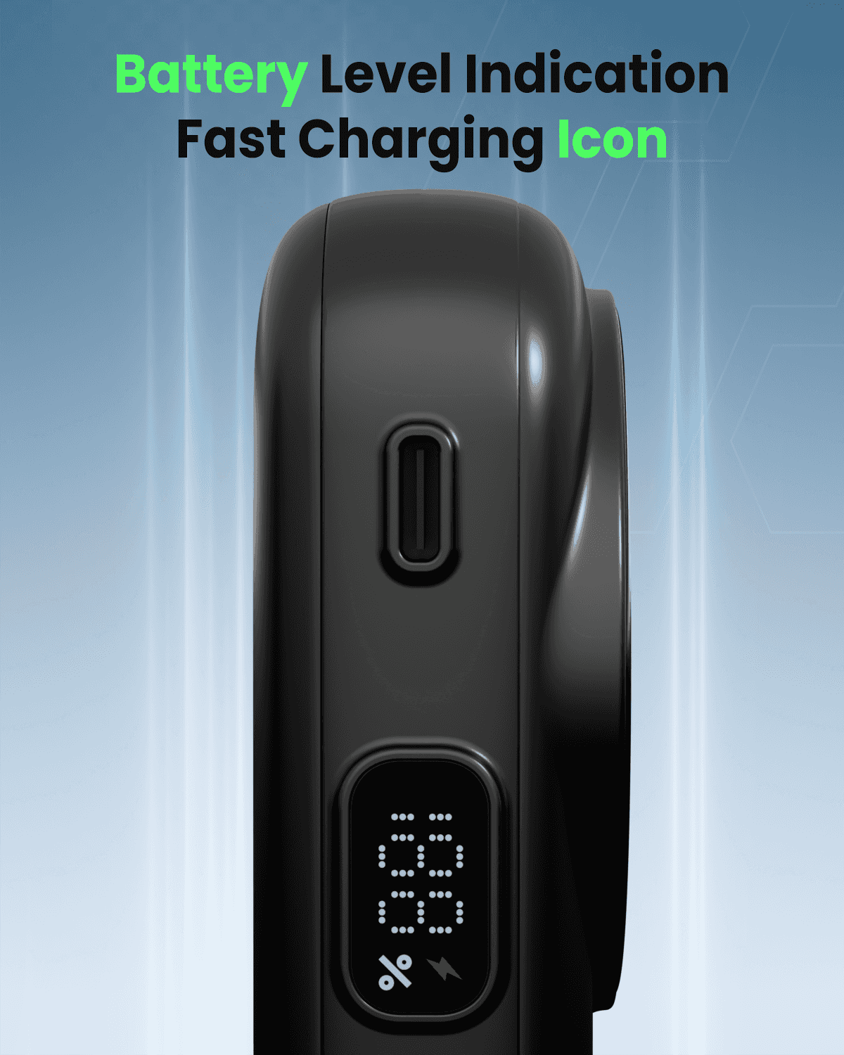Moxedo Snap-On Wireless Charging Power Bank 8000mAh 15W PD Fast Charging Portable Charger with Built-in USB-C Cable - Black