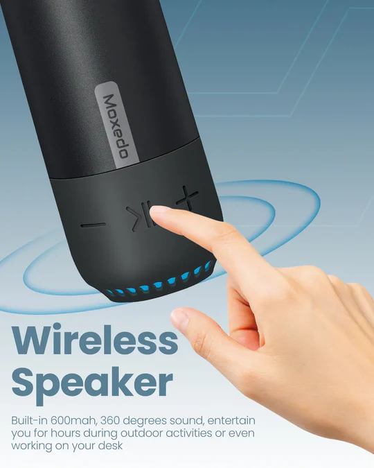 Moxedo Vacuum Flask with Built-in Wireless Speaker and LED Light Double Wall Vacuum Insulated Hot and Cold (Black)
