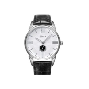AFRA MOMENT GENTS WATCH SILVER CASE WHITE DIAL BLACK LEATHER