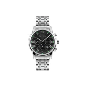 AFRA MOONSTONE GENTS WATCH SILVER CASE BLACK DIAL SILVER BRACELET