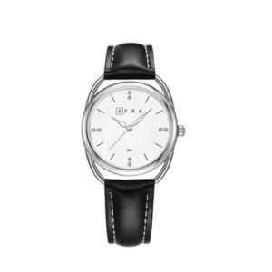 AFRA Carina Lady’s Watch, Lightweight Silver Metal Case, Leather Strap, Water Resistant 30m