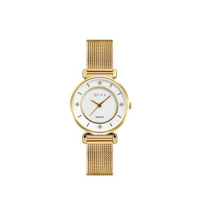 AFRA SHAE LADIES WATCH GOLD CASE WHITE DIAL GOLD MESH BRACELET
