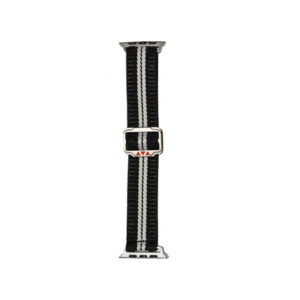 Black and white woven nylon Apple Watch strap for 42/44/45mm – breathable, adjustable, and stylish smartwatch band