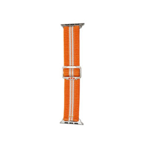Orange and white woven nylon Apple Watch strap for 42/44/45mm – breathable, sporty, and adjustable smartwatch band
