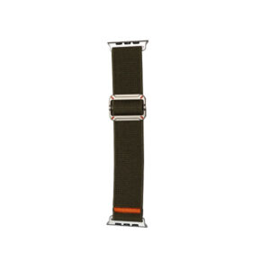 "Army green nylon Apple Watch strap with breathable fabric and secure plastic adapter – compatible with 42mm, 44mm, and 45mm models"