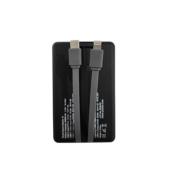 ZOOOK Speed Attache 10 ultra-compact powerbank with 10000mAh battery, built-in USB-C and Lightning cables, LED screen, and 22.5W fast charging