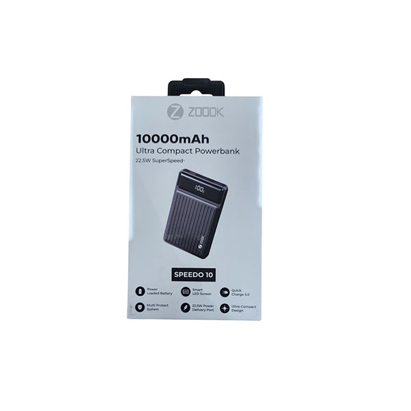 ZOOOK Speedo 10 ultra compact powerbank with 10000mAh battery and 22.5W fast charging – portable black power bank with dual USB ports
