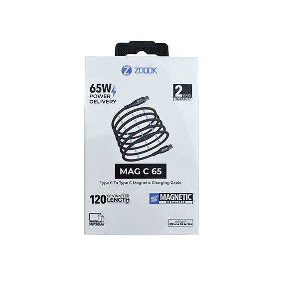 Zoook Black 65W magnetic USB-C to USB-C fast charging cable – Power Delivery magnetic cable for laptops, tablets, and smartphones