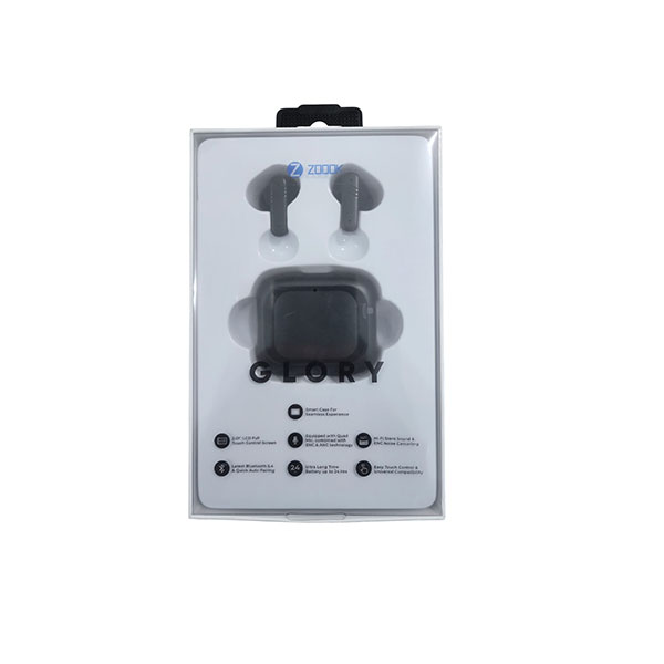 Zoook touch screen wireless Bluetooth earbuds with ENC noise cancelling, waterproof in-ear design, and smart charging case with LED display